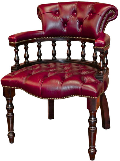 The Captain's Stand Chair in English Burgundy leather, buttoned seat