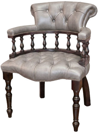 The Captain's Stand Chair in English Lead leather, buttoned seat