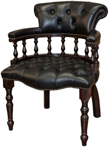 The Captain's Stand Chair in Windsor Black leather, buttoned seat