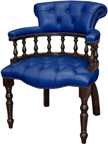 The Captain's Stand Chair in Windsor Ultramarine leather, buttoned seat