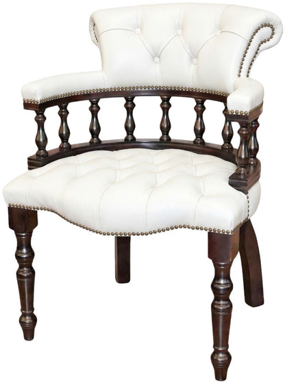 The Captain's Stand Chair in Windsor White leather, buttoned seat