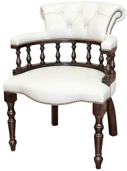 The Captain's Stand Chair in Windsor White leather, plain seat