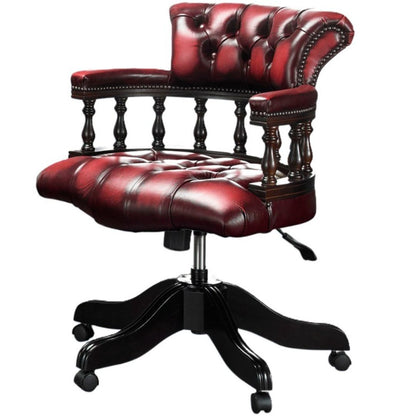 The Captain's Swivel Chair in Antique Oxblood leather, buttoned seat