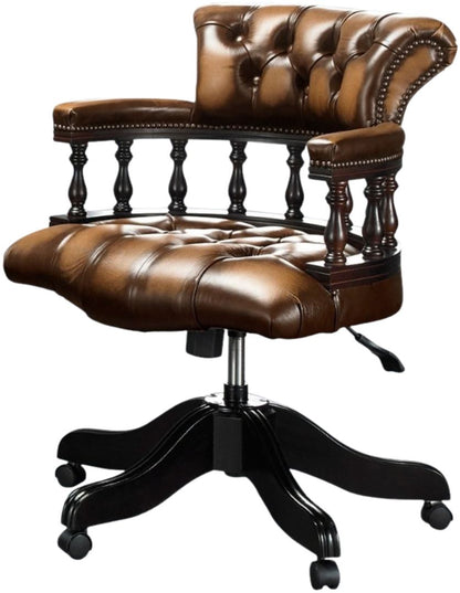 The Captain's Swivel Chair in Antique Tan leather, buttoned seat