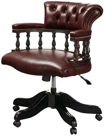 The Captain's Swivel Chair in English Brown leather, buttoned seat