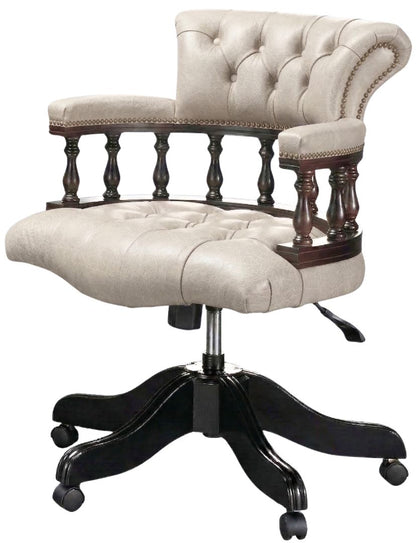 The Captain's Swivel Chair in English Fossil Grey leather, buttoned seat