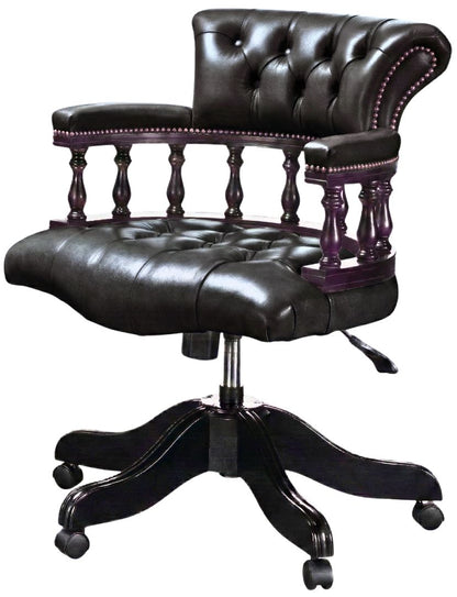 The Captain's Swivel Chair in English Smoke leather, buttoned seat