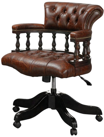 The Captain's Swivel Chair in Vintage Chestnut leather, buttoned seat