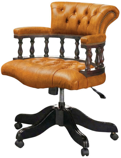 The Captain's Swivel Chair in Vintage Mustard leather, buttoned seat