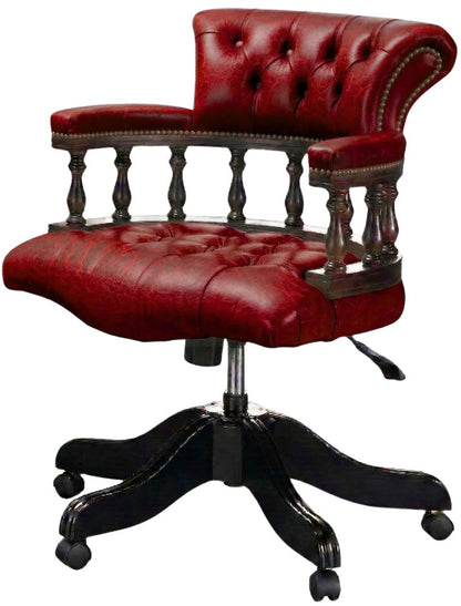 The Captain's Swivel Chair in Vintage Poppy leather, buttoned seat