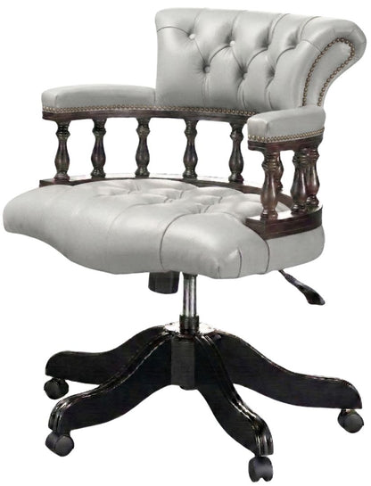 The Captain's Swivel Chair in Windsor Birch leather, buttoned seat
