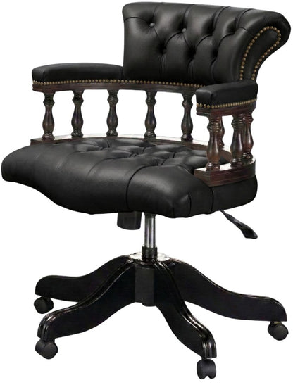 The Captain's Swivel Chair in Windsor Black leather, buttoned seat