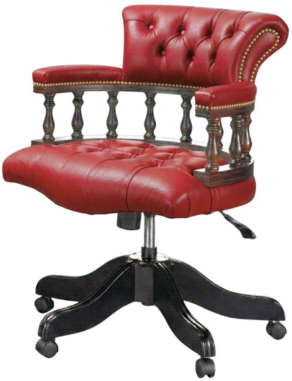 The Captain's Swivel Chair in Windsor Bordeaux leather, buttoned seat
