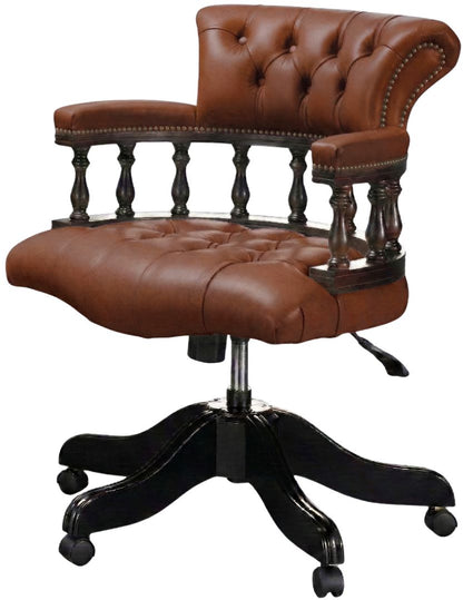 The Captain's Swivel Chair in Windsor Cocoa leather, buttoned seat