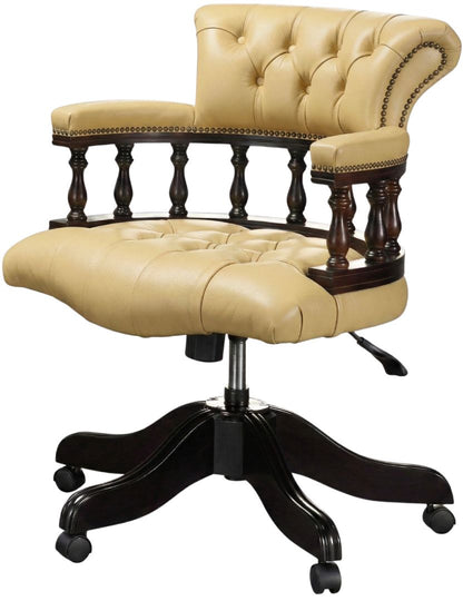 The Captain's Swivel Chair in Windsor Fudge leather, buttoned seat
