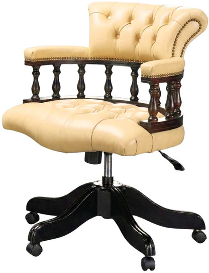 The Captain's Swivel Chair in Windsor Ivory leather, buttoned seat