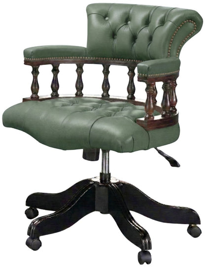 The Captain's Swivel Chair in Windsor Lichen leather, buttoned seat