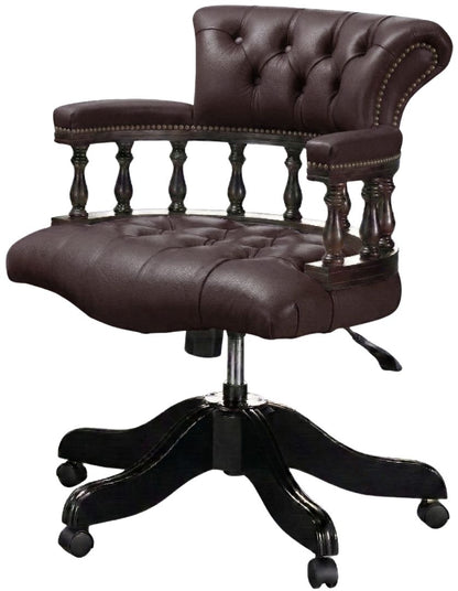 The Captain's Swivel Chair in Windsor Mocca leather, buttoned seat