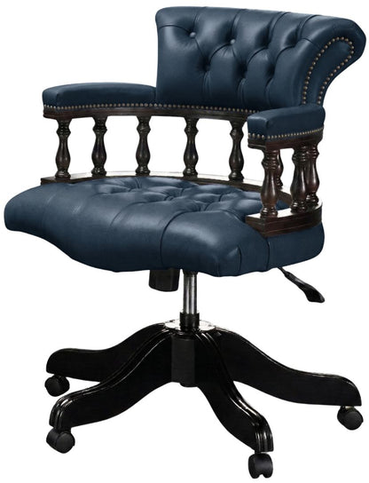 The Captain's Swivel Chair in Windsor Navy Blue leather, buttoned seat