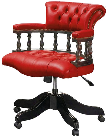 The Captain's Swivel Chair in Windsor Red leather, buttoned seat