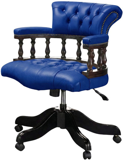 The Captain's Swivel Chair in Windsor Ultramarine leather, buttoned seat