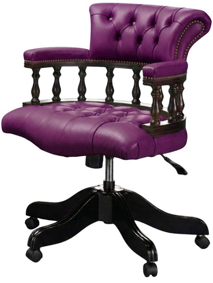 The Captain's Swivel Chair in Windsor Wineberry leather, buttoned seat
