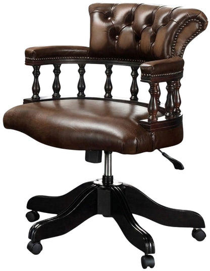 The Captain's Swivel Chair in Antique Brown leather, plain seat