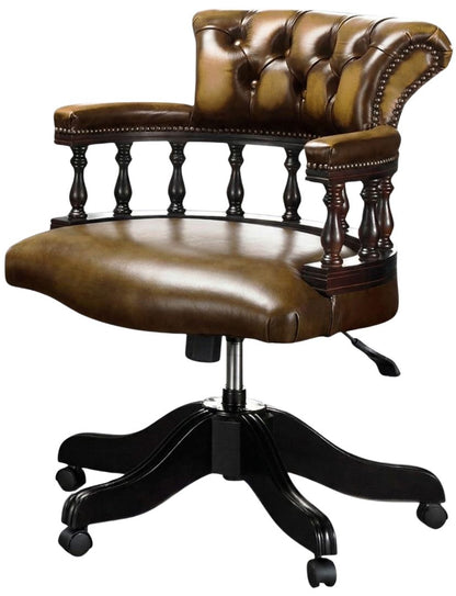 The Captain's Swivel Chair in Antique Gold leather, plain seat