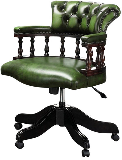The Captain's Swivel Chair in Antique Green leather, plain seat