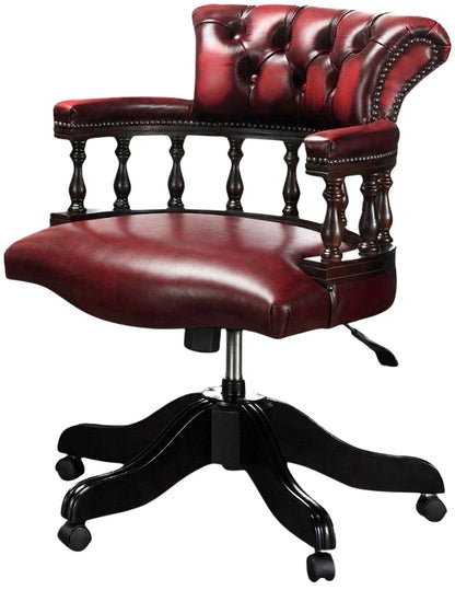The Captain's Swivel Chair in Antique Oxblood leather, plain seat