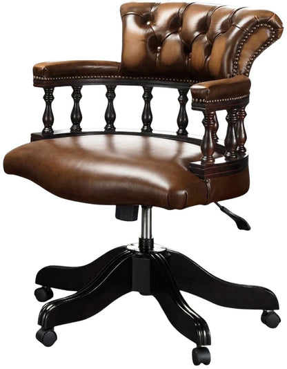The Captain's Swivel Chair in Antique Tan leather, plain seat