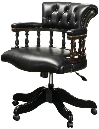 The Captain's Swivel Chair in English Black leather, plain seat