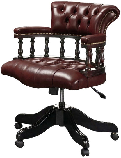 The Captain's Swivel Chair in English Brown leather, plain seat