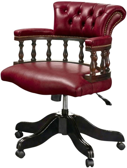 The Captain's Swivel Chair in English Burgundy leather, plain seat