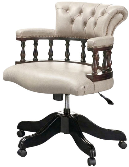 The Captain's Swivel Chair in English Fossil Grey leather, plain seat