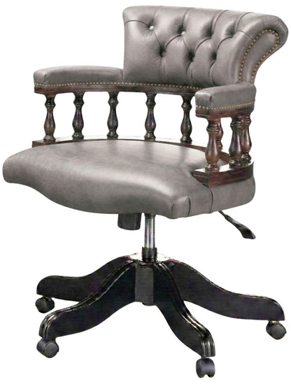 The Captain's Swivel Chair in English Lead leather, plain seat