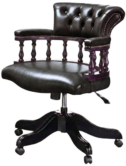 The Captain's Swivel Chair in English Smoke leather, plain seat