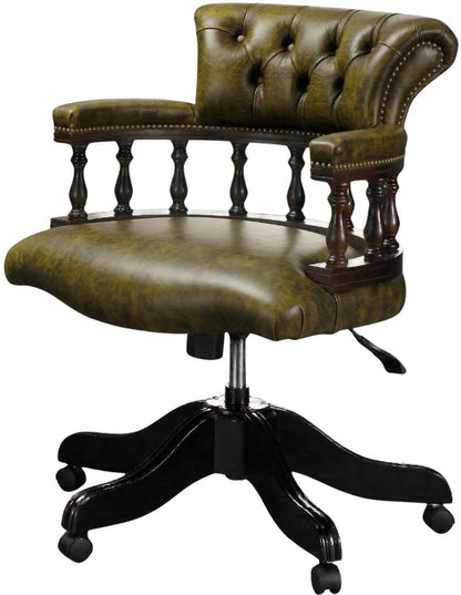 The Captain's Swivel Chair in Vintage Moss leather, plain seat