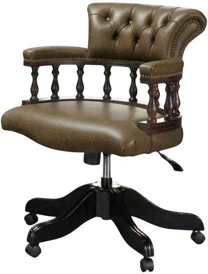 The Captain's Swivel Chair in Vintage Olive leather, plain seat