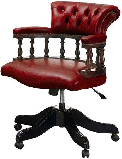 The Captain's Swivel Chair in Vintage Poppy leather, plain seat
