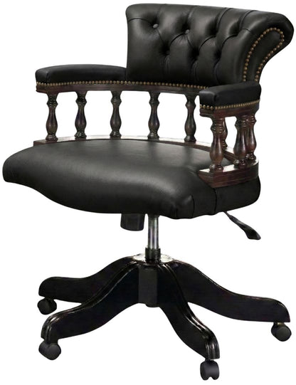 The Captain's Swivel Chair in Windsor Black leather, plain seat