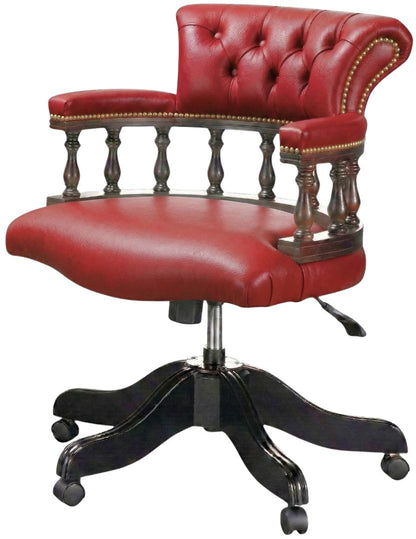 The Captain's Swivel Chair in Windsor Bordeaux leather, plain seat