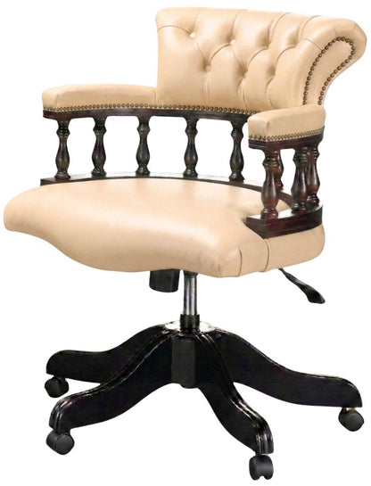 The Captain's Swivel Chair in Windsor Cream leather, plain seat