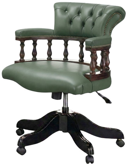 The Captain's Swivel Chair in Windsor Lichen leather, plain seat