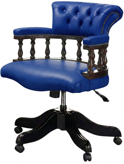 The Captain's Swivel Chair in Windsor Ultramarine leather, plain seat