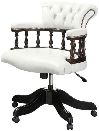 The Captain's Swivel Chair in Windsor White leather, plain seat