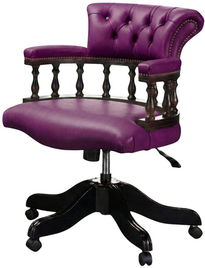 The Captain's Swivel Chair in Windsor Wineberry leather, plain seat