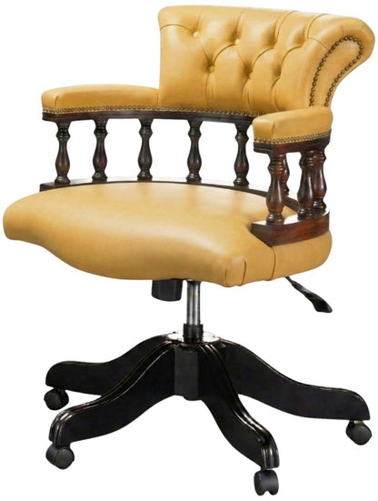 The Captain's Swivel Chair in Windsor Yellow leather, plain seat