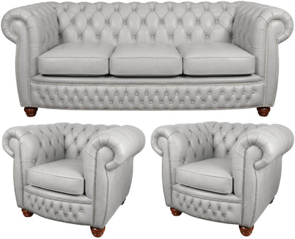 The Chamberlain Chesterfield 3 Piece Suite with 3 seater and 2 club chairs in Windsor Birch leather