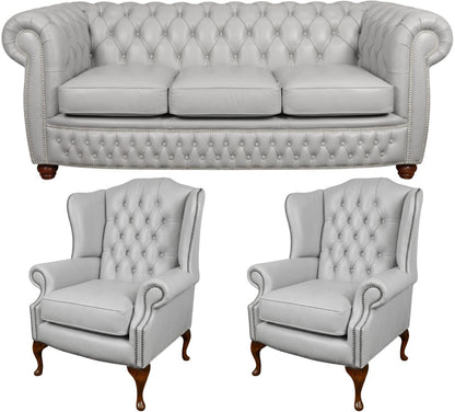 The Chamberlain Chesterfield 3 Piece Suite with 3 seater and 2 wing chairs in Windsor Birch leather